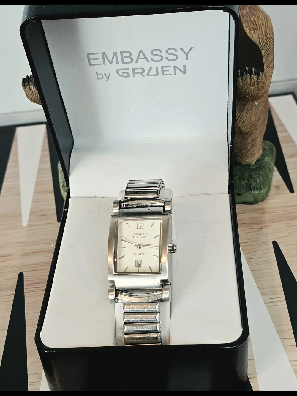 Embassy by Gruen Stainless Rectangular Silver Watch - White Dial